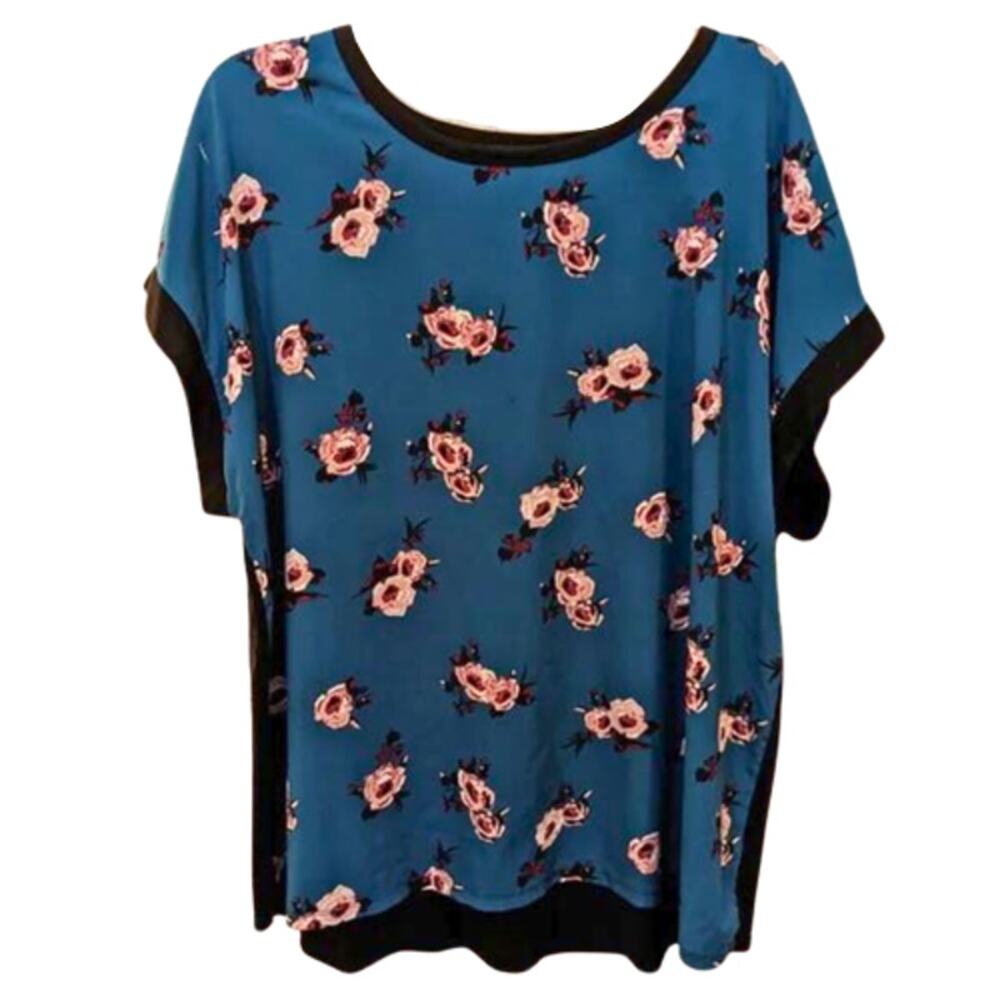 LANE BRYANT Teal Floral Career Casual Short Sleeve Top 22/24 Plus